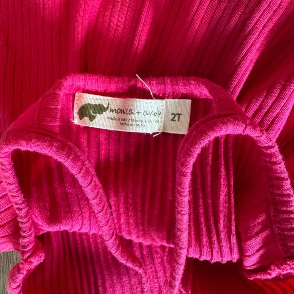 monica + andy Bright Pink Ribbed Spaghetti Strap Dress - 2T - Picture 6 of 7